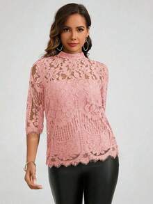 Amorya Áo ren cổ đứng mùa xuân dành cho nữ - Màu Hồng baby - Xem 5