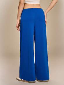 Hanevo Quần thể thao dáng suông ống loe rộng, cạp chun cho nữ tuổi teen, kiểu dáng thường ngày. - Màu xanh lam - Xem 3