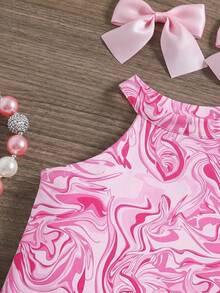 SHEIN 女婴休闲简约舒适波浪纹背心和喇叭裤套装