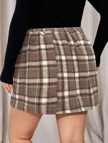 Auralis Plus Size Plaid Casual Skirt - Khaki - View 2