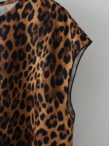 EMERY ROSE New Women's Round Neck Leopard Print Short Sleeve Tie T-Shirt - Coffee Brown - View 5