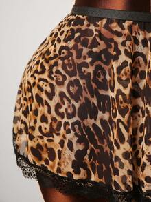 SHEIN Set de 3 piezas de lencería sexy con encaje de contraste y estampado de leopardo para mujer de talla grande - Multicolor - Ver 9