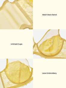 LUVLETTE Soft Woman Lingerie Lounge Curve Sheer Full Coverage Support&Breathable Underwire Sexy Unlined Minimizer Lace Elegance & Mesh Yellow Bra Bridal Intimates