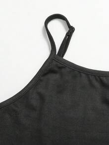 Girlism 少女星形网纱圆领短袖T恤，休闲街头风圆领植绒短袖上衣配吊带背心两件套 - 黑色 - 查看 5