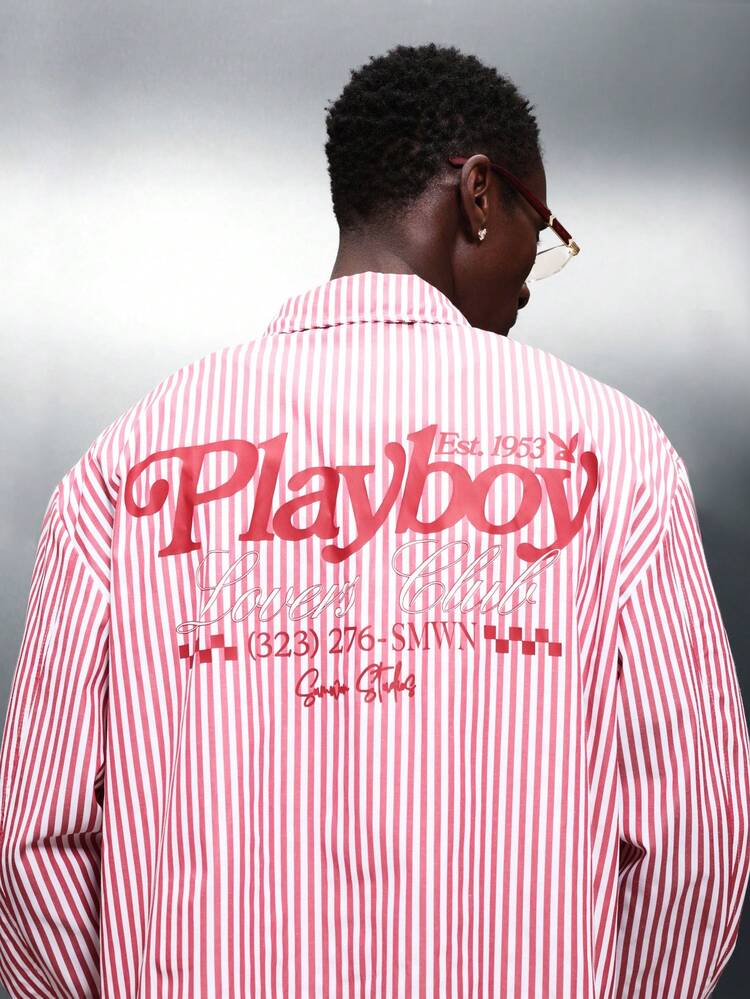 PLAYBOY X SUMWON Striped Button Down Shirt With Logo Print