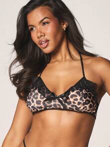 MISSGUIDED Leopard Print Lace Trim Underwire Bra And Thong String Lingerie Set With Strappy Cut Out Details - Brown - View 4