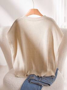 CosyJoli 大码女式休闲蝙蝠袖针织上衣 - 杏色 - 查看 2