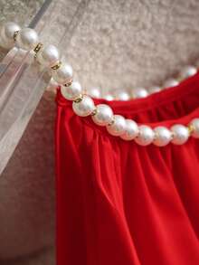 Franclia French-Style Light Luxury Fashion Top, Elegant And Exquisite Tank Top, Fashionable Tank Top With Pearl Chain Collar, Red Tank Top, Summer Tank Top For Women, Summer Wear, Women's Outerwear, Elegant Pearl Tank Top, Versatile Summer Top, Summer Clothing Pearl Strap Top Cute Red Top Red Sleeveless Top Red Summer Top Pearl Chain Top Dress Top - Red - View 3