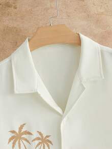 HIMLAND Conjunto de camisa y pantalones casuales de vacaciones para hombres con estampado de árboles de coco - Multicolor - Ver 5