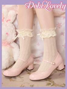 Dola Lovely 女士圆头高跟鞋，亮粉色，甜美可爱玛丽珍搭扣洛丽塔风格，适合生日派对穿着 - 粉色 - 查看 3