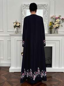 Yasmyna Áo choàng Abaya dài tay dáng rộng thanh lịch dành cho nữ, thêu hoa và ghép mảnh. - màu đen - Xem 9