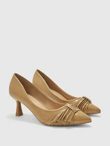 CUCCOO BIZCHIC Women's Elegant Commuting Ruched Pointed Toe Pumps Valentine's Day - Apricot - View 7