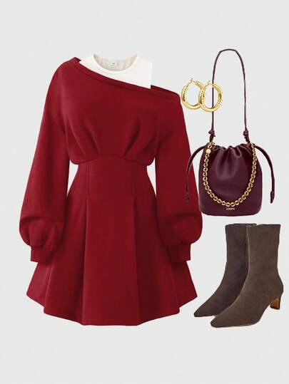 Sparklyn Teen GirlPatchwork Ribbed Camisole Design Asymmetrical Waist Midi Dress, Suitable For Casual Occasions Like Daily Wear, Outing, Commuting, Party, Fit For 13-16 Years Old Teenage Girls