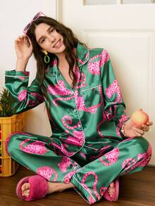 Chillnights Bộ đồ ngủ cardigan satin in họa tiết da báo phối màu trẻ trung dành cho nữ - Nhiều màu - Xem 3