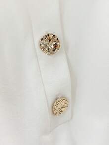 Everyssa Fashionable New Stylish Polo Collar Button Decor Colorblock Short Sleeve T-Shirt For Women - White - View 7