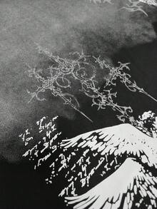 ROMWE MEN Goth 男士休闲时尚街头天使标语渐变水洗短袖T恤，夏季 - 黑色 - 查看 5