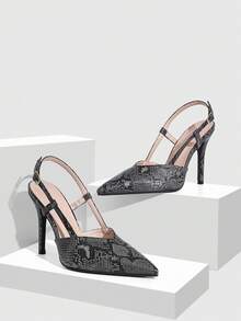CUCCOO SZL 女士尖头漆皮哑光灰色时尚性感细高跟鞋 - 深灰色 - 查看 8