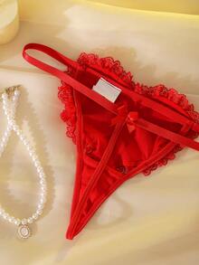 情人节红色爱心荷叶边娃娃衫，可爱浪漫礼物，夜店装扮，派对，音乐节女士丁字裤 - 紅色 - 查看 9