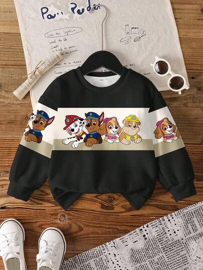 SHEIN | PAW Patrol Young Girl Casual Colorblock Cartoon Dog Print Crew Neck Sweatshirt, Autumn
