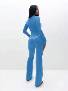 BABYPHAT Long Sleeve Zip Up Top With Script Text Print And Thumb Hole Detail For Casual Wear - Blue - View 7
