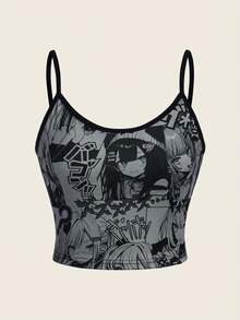 ROMWE Camiseta de tirantes con estampado de chica anime kawaii para mujer - Multicolor - Ver 1