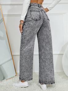 SHEIN LUNE Casual Washed Pocket Denim Jeans - Light Grey - View 2