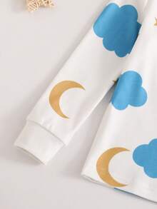 2 pièces/set Haut à manches longues et pantalon de pyjama ajusté avec imprimé lune et nuage, pour jeune garçon, en tricot doux - Rouge - Voir 6