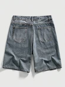 ROMWE MEN Street Life Quần short denim nam thời trang mùa hè, có thắt lưng, in họa tiết. - Màu xanh lá cây đậm - Xem 2