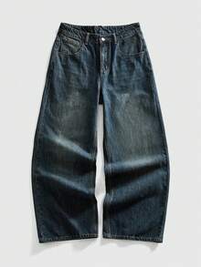 ROMWE MEN Men's Casual Washed Embroidered Denim Jeans - Dark Wash - View 5