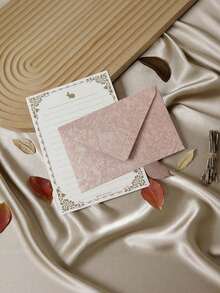 50pcs Tree Grain & Cherry Blossom Pink Letter Envelopes, DIY Craft Gifts Packaging, Wedding Invitations, Cash Envelopes Stationery - Tree Pattern Cherry Blossom Pink - View 2