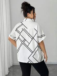 Elenzga Chemise décontractée à manches chauve-souris avec imprimé rayé bicolore pour grandes tailles. Blouses amples pour femmes de grande taille. Chemisier de travail pour grandes tailles. Chemisier à manches courtes pour grandes tailles. Chemise d'été pour grandes tailles. Hauts de travail pour femmes. Chemisier élégant décontracté pour femmes de grande taille. Hauts pour femmes de grande taille. Tenues décontracté chic pour femmes de grande taille - Blanc - Voir 6