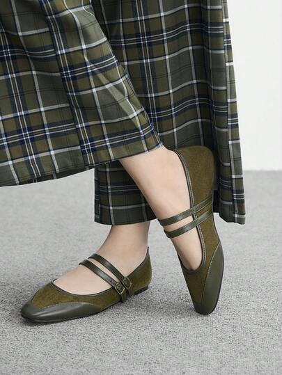 CUCCOO BIZCHIC 黑色简约方头平底鞋，优雅、百搭、休闲、舒适、一脚蹬，适合职场、通勤、约会、正式场合