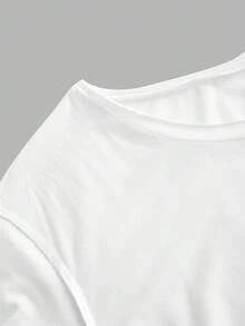 SHEIN EZwear 女士休闲简约黑色印花露肩宽松短袖T恤 - 彩色 - 查看 4