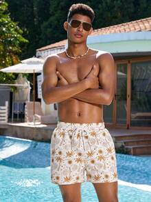 Manfinity VDAYZ 男士全印花斜插口袋抽绳腰沙滩短裤