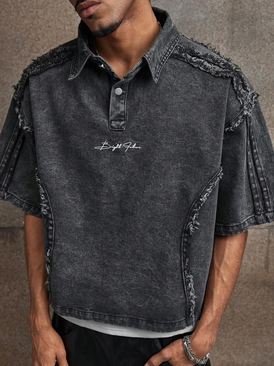 AXEPEAK Men's Washed Embroidered Polo Shirt, Fashionable - Grey - View 1