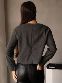Andrea Bello 女士短款灰色大衣，秋冬季 - 深灰色 - 查看 2