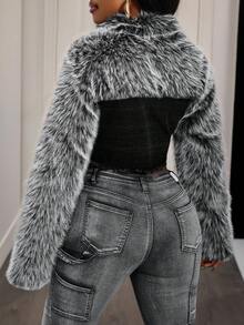 Slaydiva Women's Fashion Fuzzy Patchwork Cropped Denim Jacket - Black - View 2