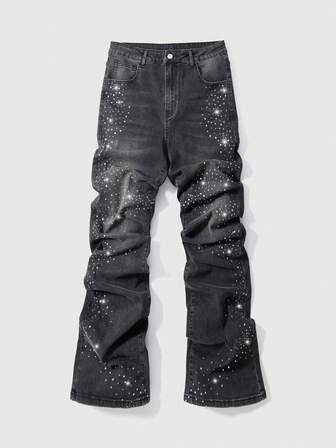 Street Life Jeans casual versatili da uomo con tasche oblique e decorazioni in strass