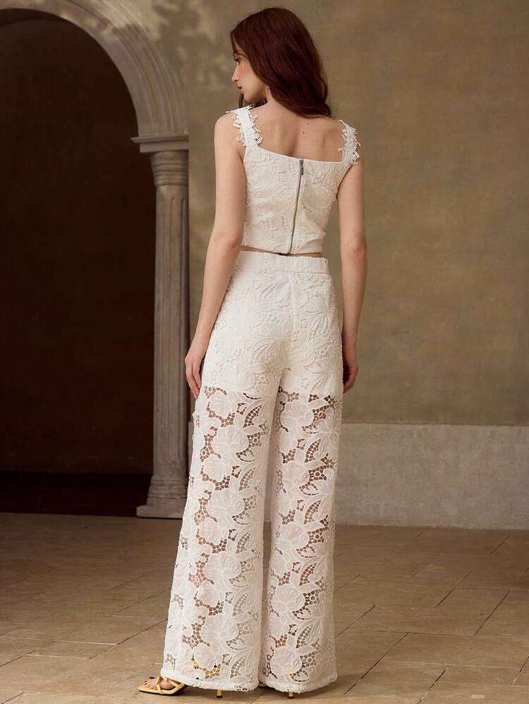 WOMEN'S ELEGANT ROMANTIC LACE CAMISOLE TOP AND PANTS 2 PIECES SET, SPRING/SUMMER