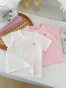 DAZY 2件/套 女童圆领针织蝴蝶结刺绣T恤