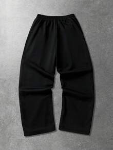 ROMWE MEN Goth 男士时尚休闲抽绳刺绣运动裤 - 黑色 - 查看 2