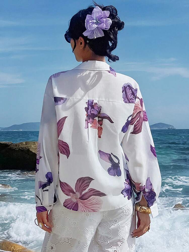 Women's Elegant Floral Print Blouse, Spring/Summer Boho