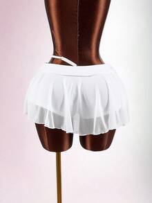 Amplova Women's Y2K Flowy Hem Sexy Avant-Garde Rhinestone Embellished Mini Skirt, Girlgroup Inspired - White - View 2