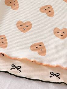 女婴卡其色蝴蝶爱心图案荷叶边短裤睡衣套装 - 卡其色 - 查看 4