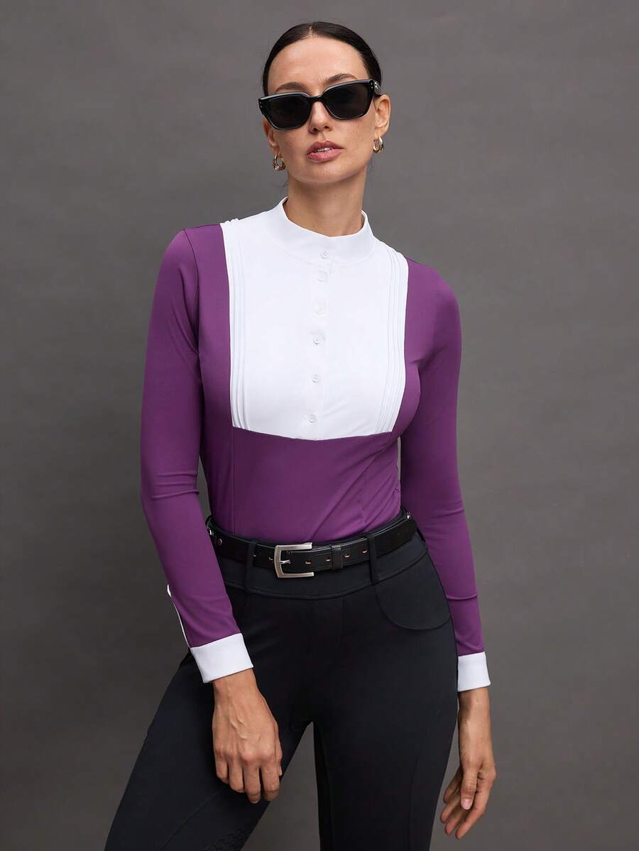 Activina Pakaian Berkuda Wanita Lengan Panjang Minimalis dengan Warna Kontras, untuk Sehari-hari - Purple - View 1