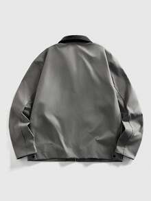 ROMWE MEN Street Life Men's Casual Fashion Street Daily Commute Patchwork Fabric Zip-Up Jacket, Autumn - Grey - View 2