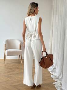 SHEIN LUNE 女士休闲纯色基础款背心和裤子两件套 夏季服装 春季女装 休闲套装 女士休闲装 女士商务休闲装 女士商务休闲装 女士商务休闲装 - 杏色 - 查看 2