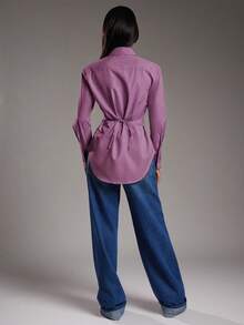 NYA SZN Bluză cu mânecă lungă, guler cu nasturi, lejeră, supradimensionată, de zi cu zi, casual, business, casual, de bază, streetwear, birou, profesor, modestă, toamnă-iarnă, potrivită pentru naveta, ținute pentru femei