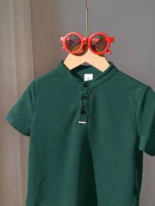 男宝宝休闲可爱百搭红色翻领短袖上衣，适合生日派对、晚宴、演出、婚礼、迎婴派对、满月庆祝和周岁生日等场合。 - 綠色 - 查看 2
