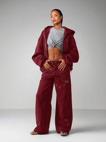 MISSGUIDED Wide Leg Drawstring Joggers With Elastic Waistband And Side Pockets For Casual Comfort - Burgundy - View 5